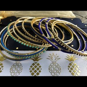Blue Turquoise and Gold Bangle Set
